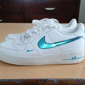 Nike Air Force 1 White with Teal Swoosh